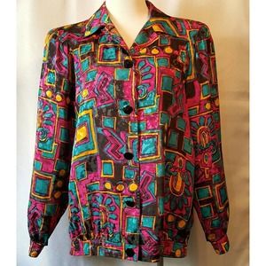 Da-Rue of California Multi-Color Geometric Long Sleeve Shirt Jacket Size 14 Vtg